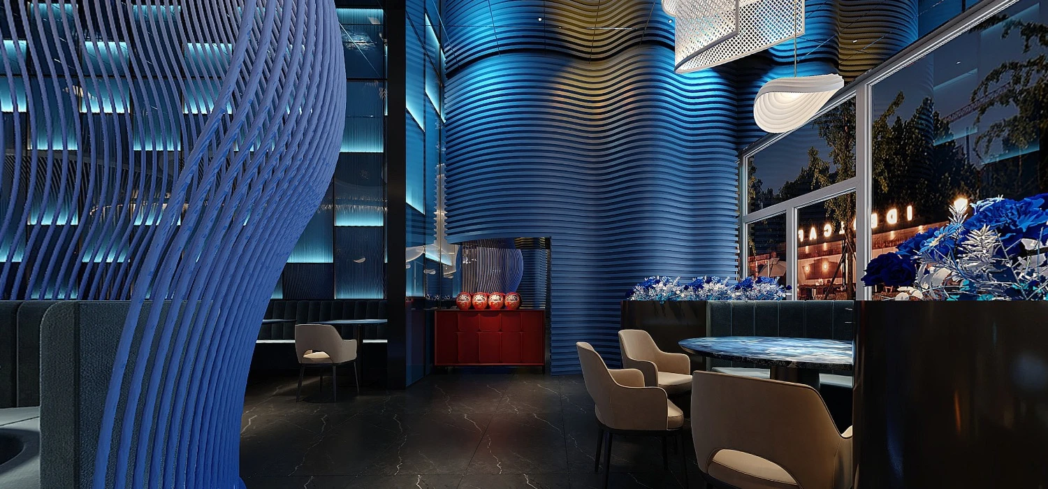 Design rendering showing the illuminated bar and curved screen elements