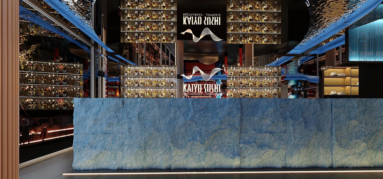 Overall design rendering for a Bordeaux sushi restaurant interior