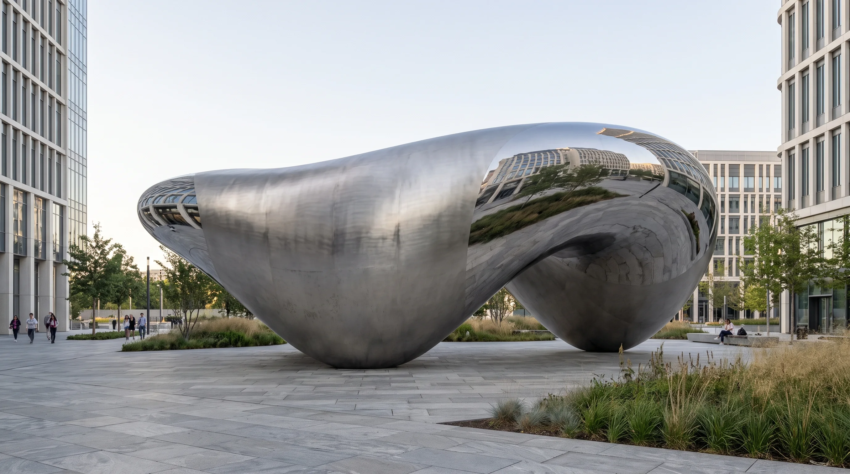 Large stainless steel outdoor sculpture and public metal artwork